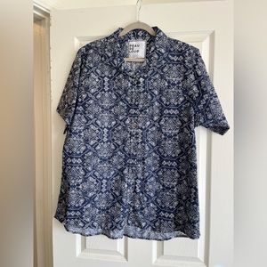 Short Sleeve Button down Navy Bandana Print